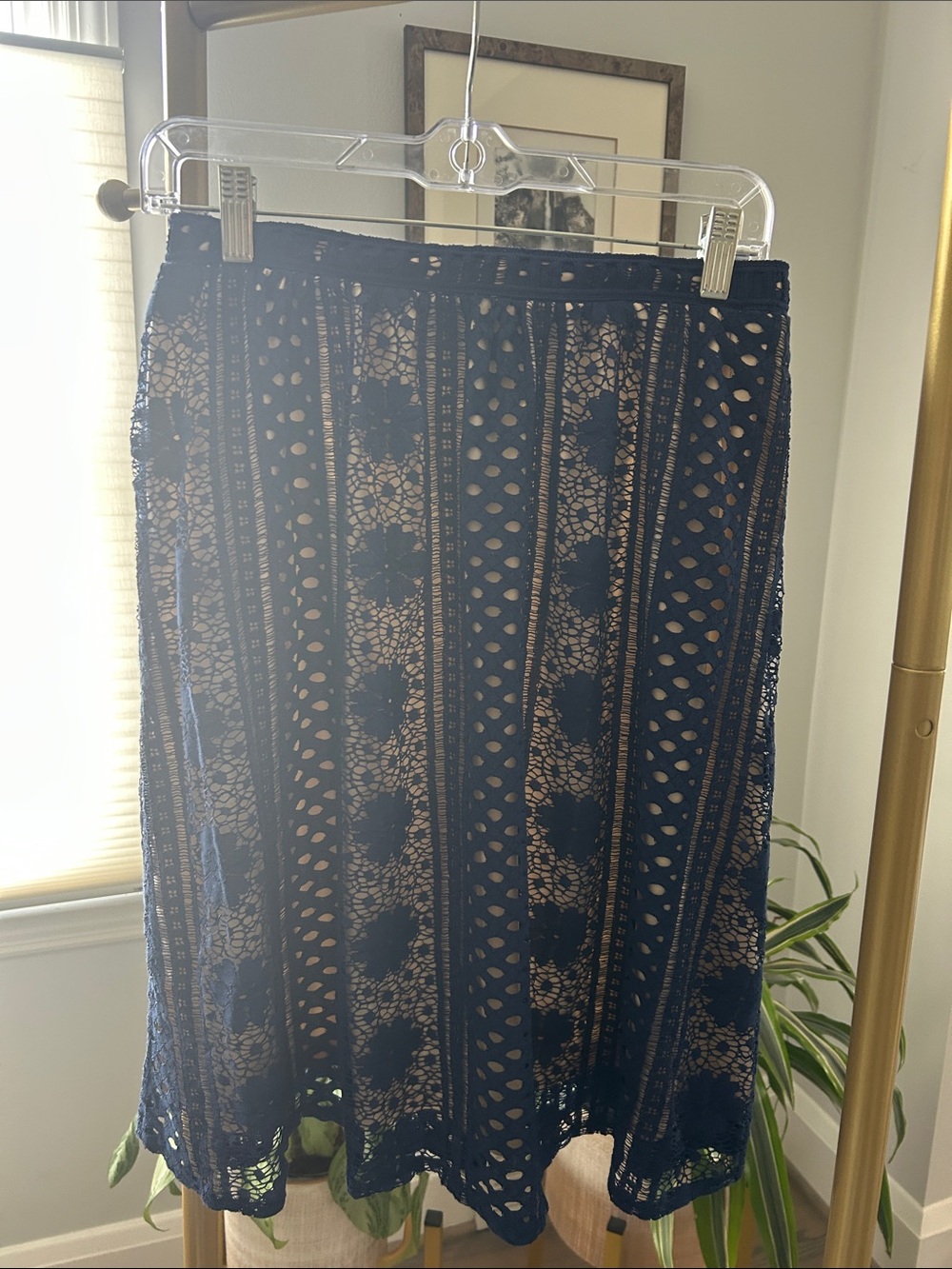 Blue Rain Navy Lace-Overlay Midi Skirt with Cream Underlayer